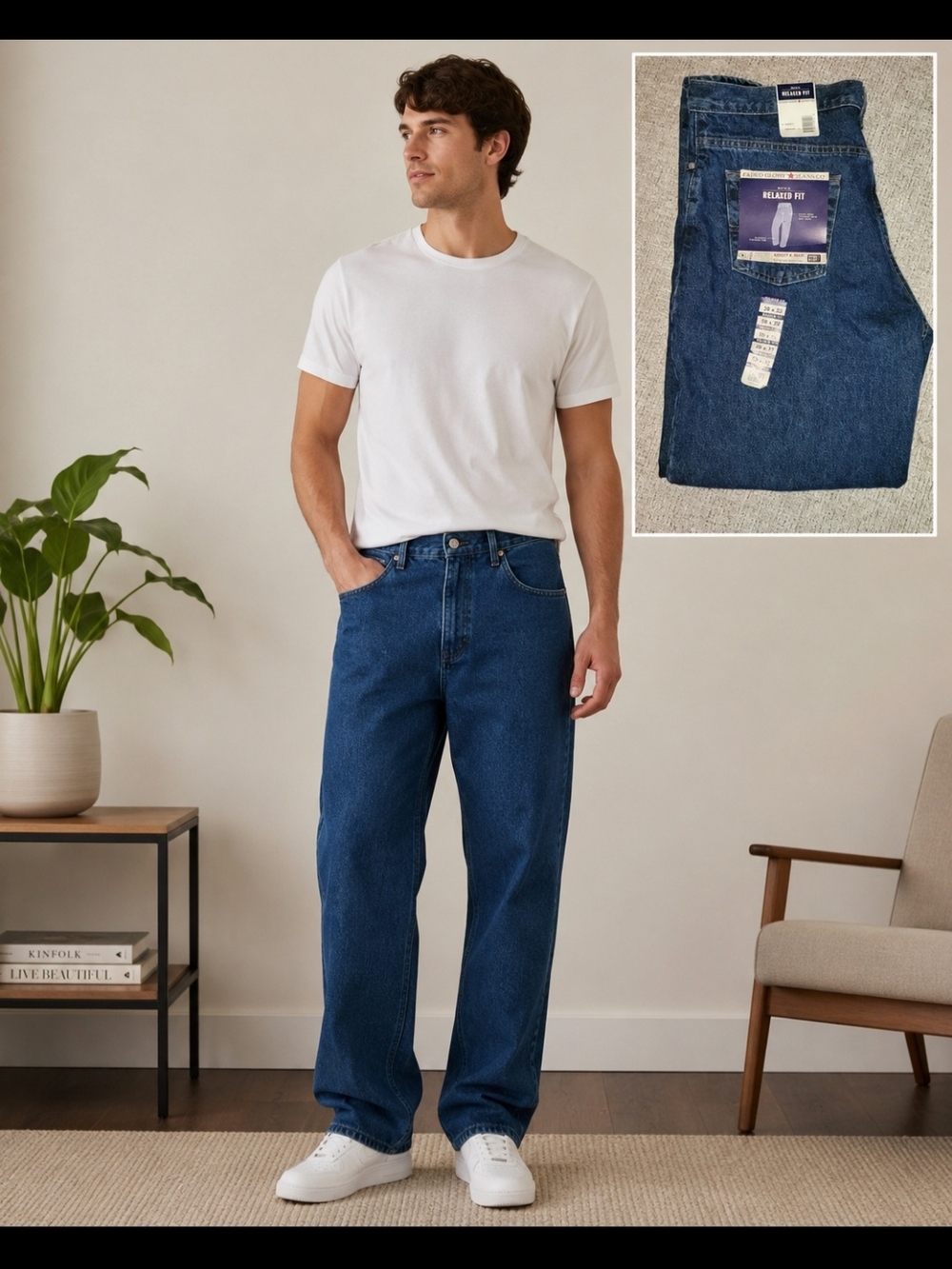 Faded Glory Men's Relaxed Fit Jeans in Dark Blue 38x32